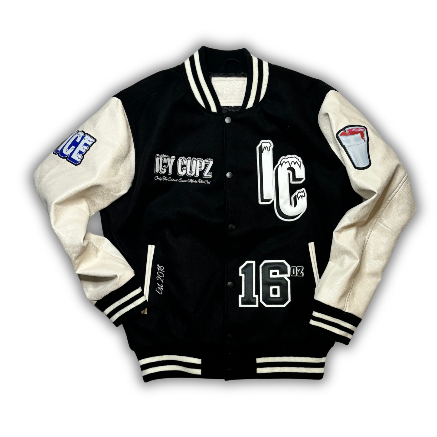 ICY CUPZ - BLACK LETTERMAN JACKET